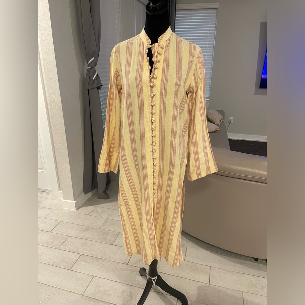 Vintage The J Peterman Company strped Cotton Shirtdress Caftan kaftan Sz S